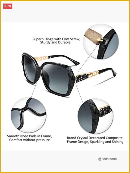 Polarized Square Sunglasses Sparkling Composite Frame Oversized UV400 Protection main image 5